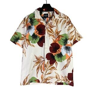 $Malibu Beach Club Floral Hawaiian Shirt M Tropical Aloha Island Style‎ Camp